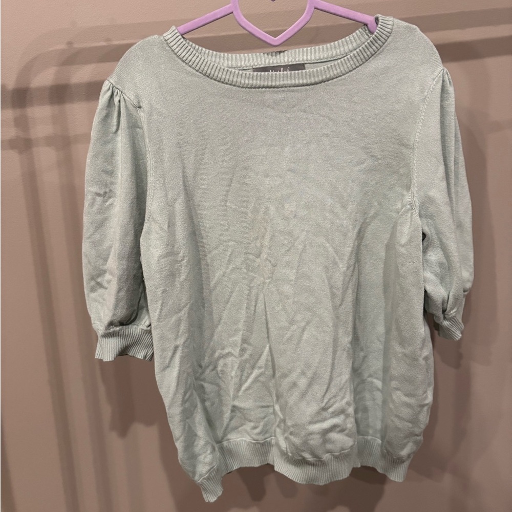 Light Green Sweater with Puff Sleeves
